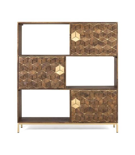LIBRERIA 130 X 40 ZENDA MADERA MANGO METAL DORADO