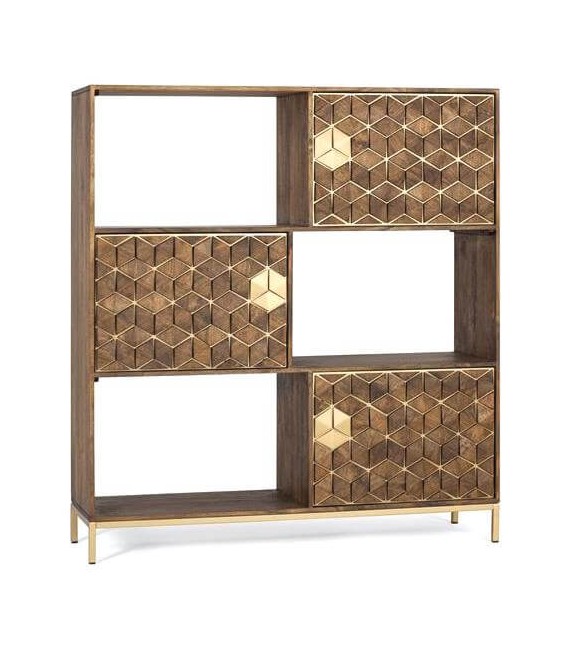 LIBRERIA 130 X 40 ZENDA MADERA MANGO METAL DORADO