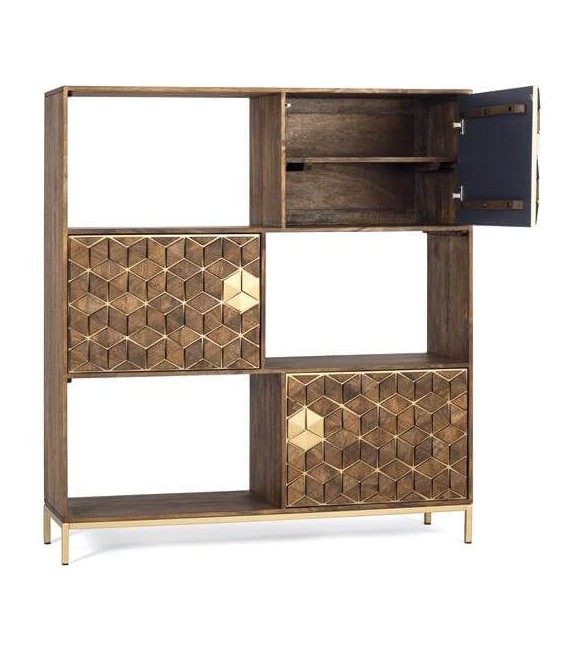 LIBRERIA 130 X 40 ZENDA MADERA MANGO METAL DORADO
