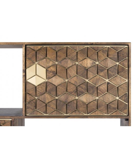 LIBRERIA 130 X 40 ZENDA MADERA MANGO METAL DORADO