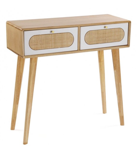 CONSOLA 81 X 30 MANZOR MADERA Y RATAN NATURAL Y BLANCO