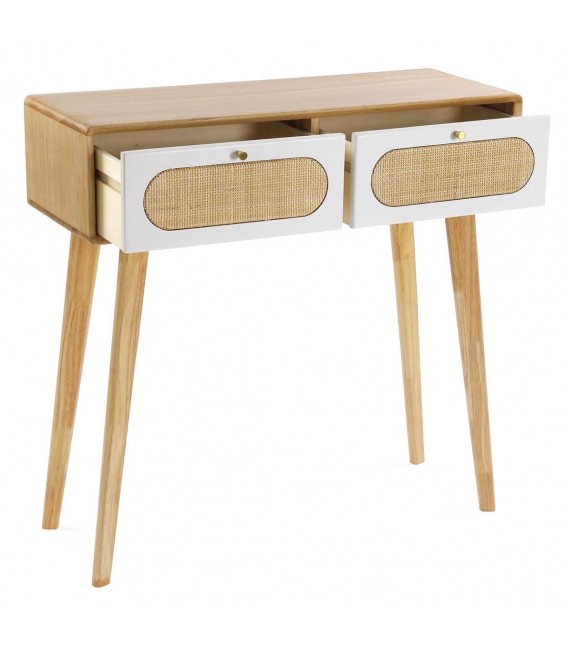 CONSOLA 81 X 30 MANZOR MADERA Y RATAN NATURAL Y BLANCO