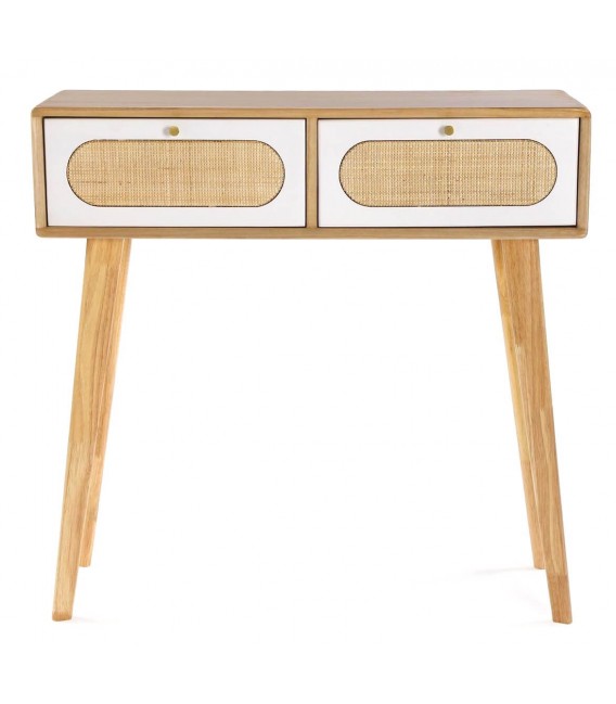 CONSOLA 81 X 30 MANZOR MADERA Y RATAN NATURAL Y BLANCO