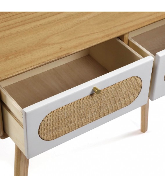 CONSOLA 81 X 30 MANZOR MADERA Y RATAN NATURAL Y BLANCO