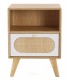 MESITA DE NOCHE 40 X 30 MANZOR MADERA Y RATAN NATURAL Y BLANCO