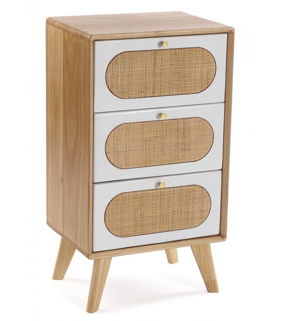 MESITA DE NOCHE 40 X 30 MANZOR 3C MADERA Y RATAN NATURAL Y BLANCO