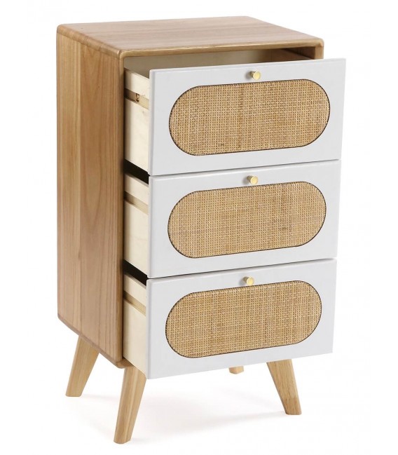 MESITA DE NOCHE 40 X 30 MANZOR 3C MADERA Y RATAN NATURAL Y BLANCO