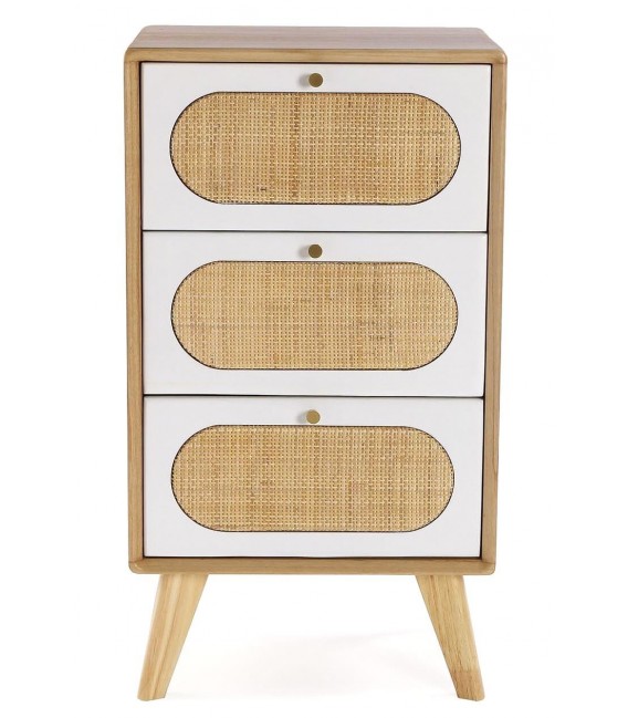 MESITA DE NOCHE 40 X 30 MANZOR 3C MADERA Y RATAN NATURAL Y BLANCO