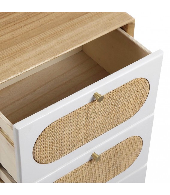 MESITA DE NOCHE 40 X 30 MANZOR 3C MADERA Y RATAN NATURAL Y BLANCO