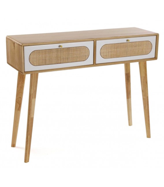 CONSOLA 100 X 30 MANZOR MADERA Y RATAN BLANCO Y NATURAL