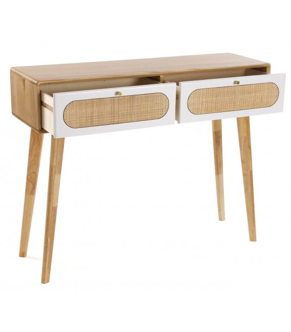CONSOLA 100 X 30 MANZOR MADERA Y RATAN BLANCO Y NATURAL