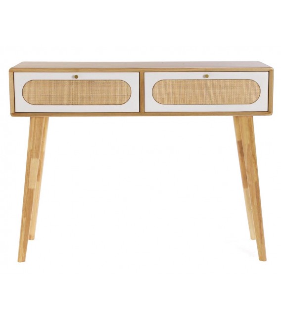CONSOLA 100 X 30 MANZOR MADERA Y RATAN BLANCO Y NATURAL