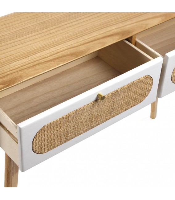 CONSOLA 100 X 30 MANZOR MADERA Y RATAN BLANCO Y NATURAL