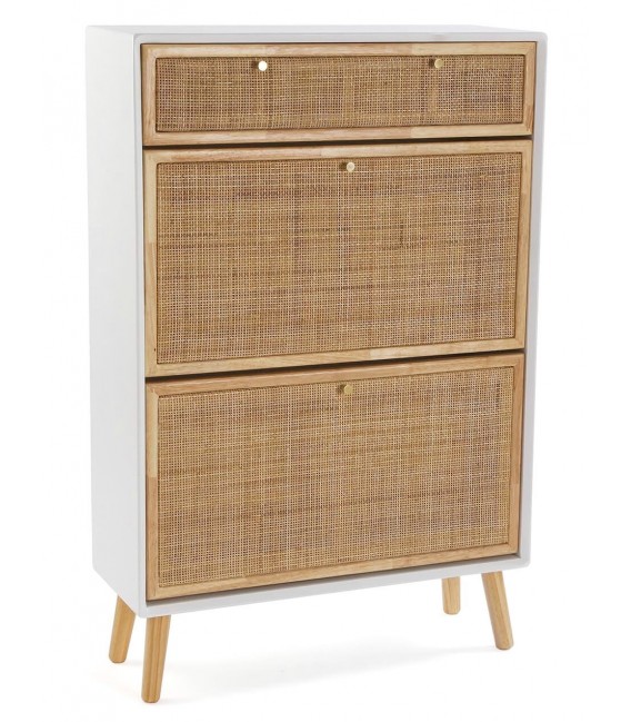 ZAPATERO 70 X 26 MANZOR MADERA Y RATAN BLANCO Y NATURAL