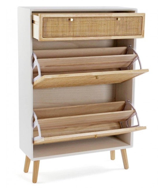 ZAPATERO 70 X 26 MANZOR MADERA Y RATAN BLANCO Y NATURAL