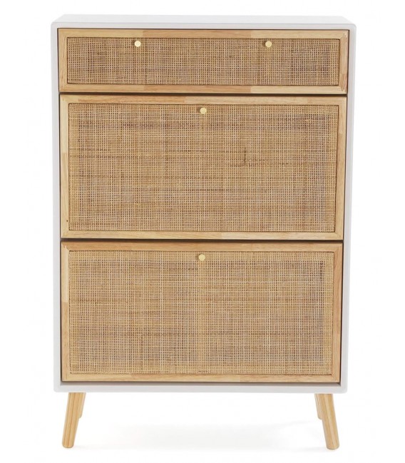 ZAPATERO 70 X 26 MANZOR MADERA Y RATAN BLANCO Y NATURAL