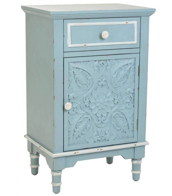 MESITA DE NOCHE 46 X 33 TRUNCHE MADERA AZUL Y BLANCO