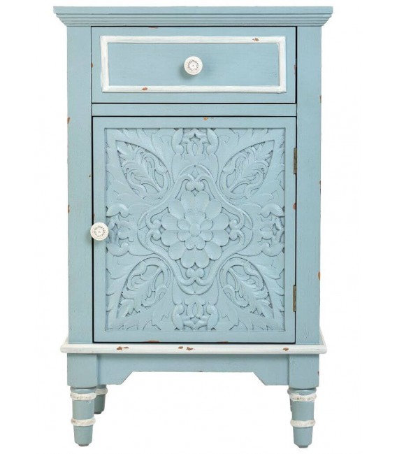 MESITA DE NOCHE 46 X 33 TRUNCHE MADERA AZUL Y BLANCO