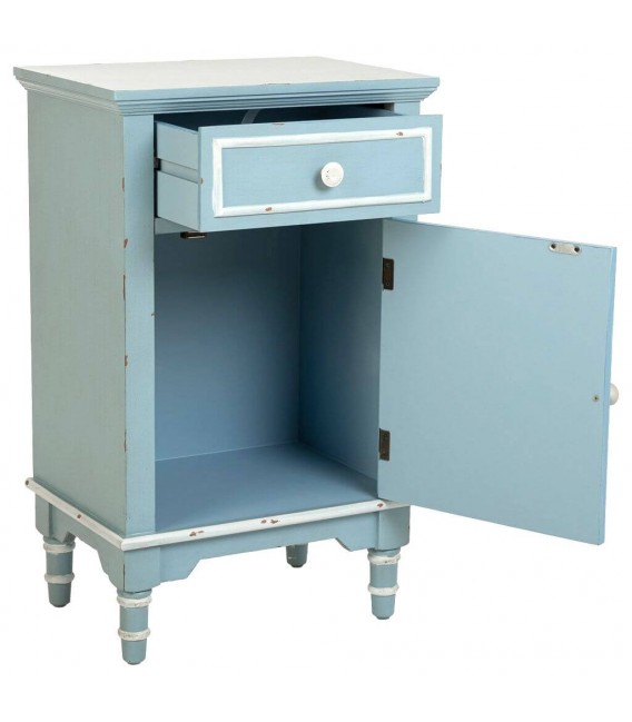 MESITA DE NOCHE 46 X 33 TRUNCHE MADERA AZUL Y BLANCO