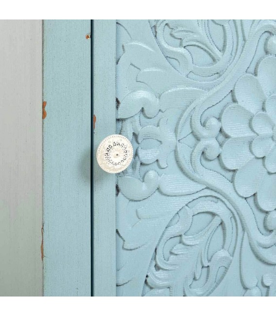 MESITA DE NOCHE 46 X 33 TRUNCHE MADERA AZUL Y BLANCO