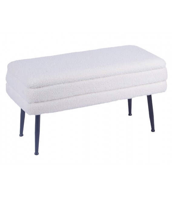 BANCO PIE DE CAMA 80 X 42 BERGE BOUCLE BLANCO METAL NEGRO