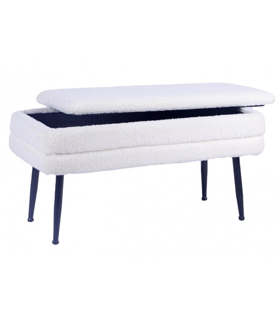 BANCO PIE DE CAMA 80 X 42 BERGE BOUCLE BLANCO METAL NEGRO