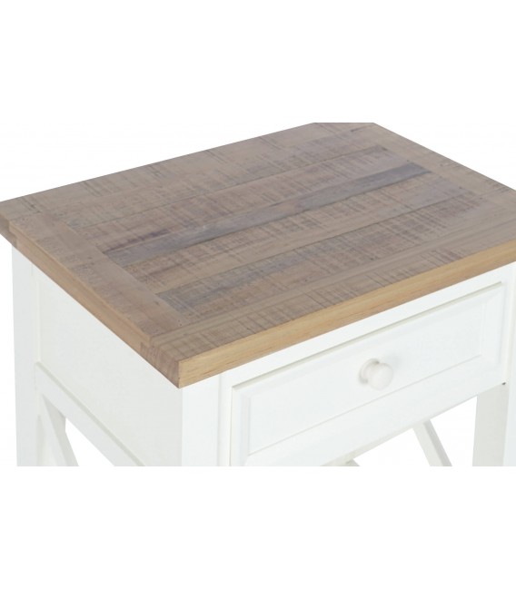 MESITA DE NOCHE 50 X 35 RUFET MADERA PAULONIA NATURAL Y BLANCO