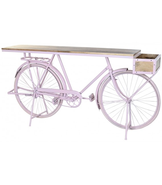 CONSOLA 180 X 41 BICI MADERA MANGO METAL ROSA