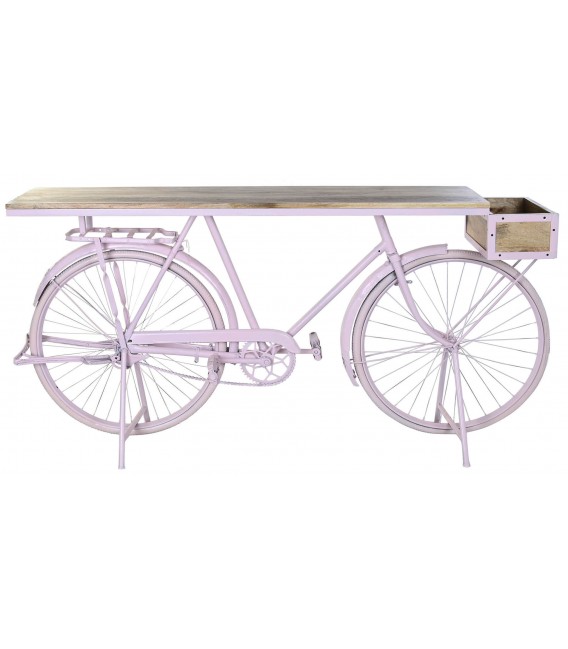CONSOLA 180 X 41 BICI MADERA MANGO METAL ROSA