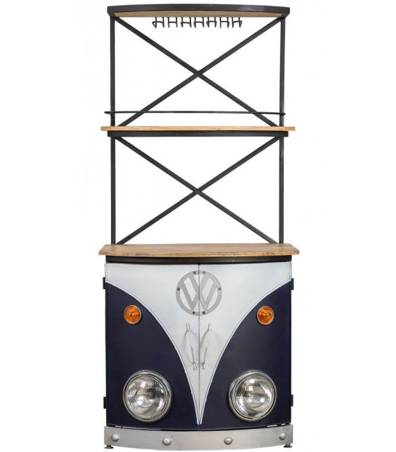 MUEBLE BAR 75 X 60 CARAVAN METAL AZUL MADERA NATURAL