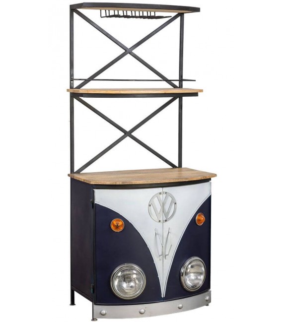 MUEBLE BAR 75 X 60 CARAVAN METAL AZUL MADERA NATURAL