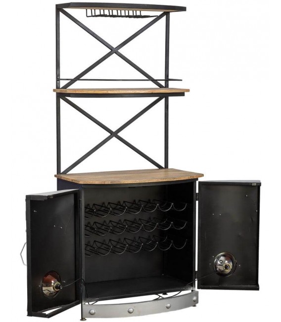 MUEBLE BAR 75 X 60 CARAVAN METAL AZUL MADERA NATURAL