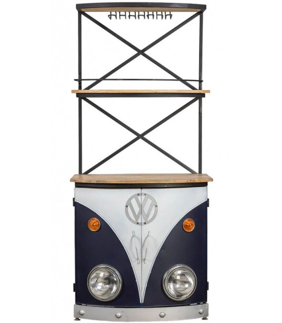 MUEBLE BAR 75 X 60 CARAVAN METAL AZUL MADERA NATURAL
