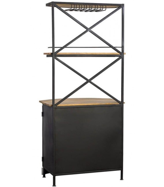 MUEBLE BAR 75 X 60 CARAVAN METAL AZUL MADERA NATURAL