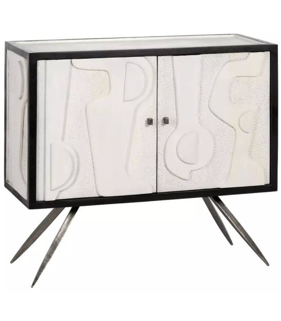 TAQUILLON 102 X 41 PICASSO MADERA BLANCA METAL NEGRO Y ACERO