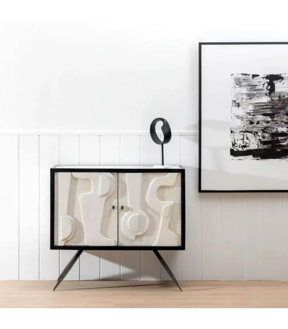 TAQUILLON 102 X 41 PICASSO MADERA BLANCA METAL NEGRO Y ACERO