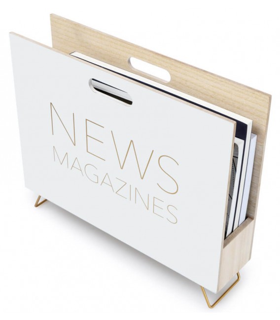 REVISTERO 38 X 9 NEWS MADERA BLANCO METAL ORO