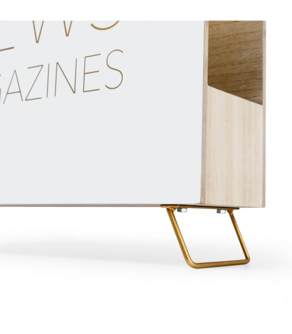 REVISTERO 38 X 9 NEWS MADERA BLANCO METAL ORO