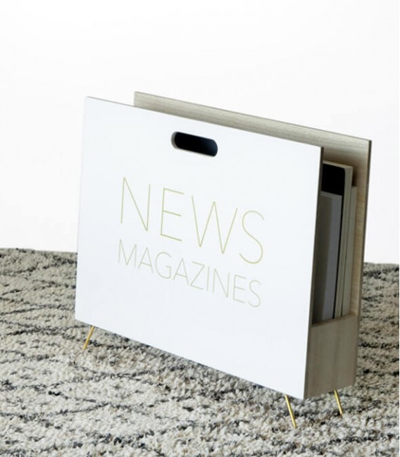 REVISTERO 38 X 9 NEWS MADERA BLANCO METAL ORO