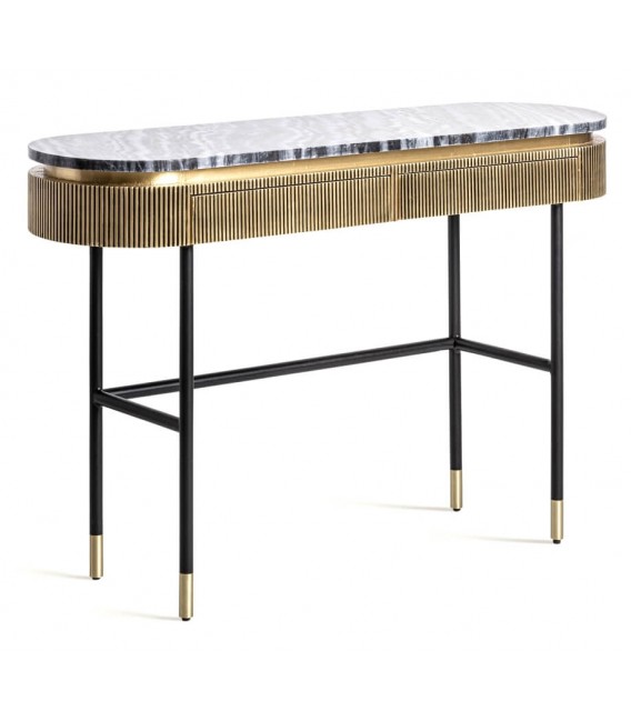 CONSOLA 130 X 38 VALBRUNA METAL ORO PATINADO NEGRO Y MARMOL