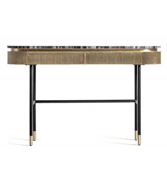 CONSOLA 130 X 38 VALBRUNA METAL ORO PATINADO NEGRO Y MARMOL