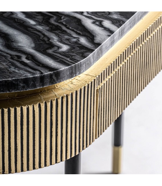 CONSOLA 130 X 38 VALBRUNA METAL ORO PATINADO NEGRO Y MARMOL