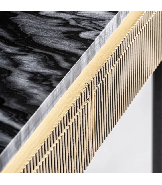 CONSOLA 130 X 38 VALBRUNA METAL ORO PATINADO NEGRO Y MARMOL