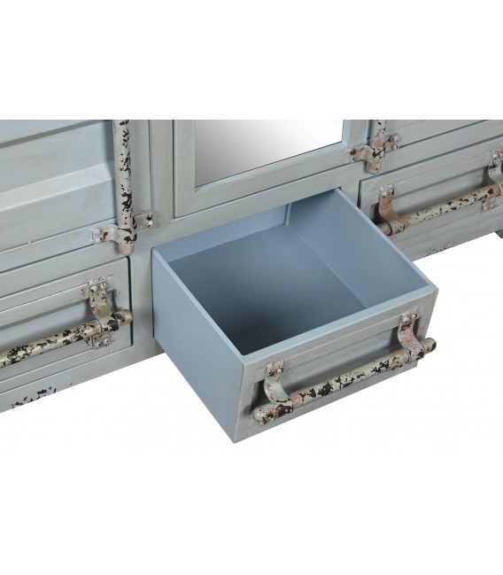 ARMARIO 112 X 43 TRAINER METAL AZUL, ESPEJO Y MADERA