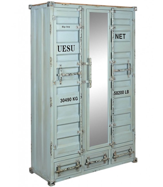 ARMARIO 112 X 43 TRAINER METAL AZUL, ESPEJO Y MADERA