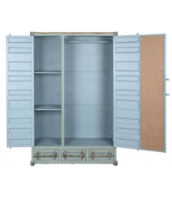 ARMARIO 112 X 43 TRAINER METAL AZUL, ESPEJO Y MADERA