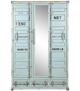 ARMARIO 112 X 43 TRAINER METAL AZUL, ESPEJO Y MADERA