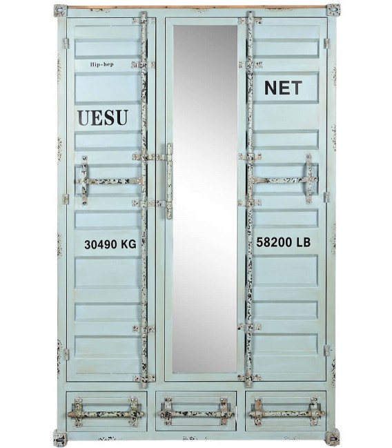 ARMARIO 112 X 43 TRAINER METAL AZUL, ESPEJO Y MADERA