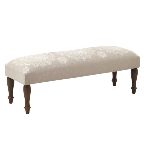 BANCO PIE DE CAMA 120 X 40 FRERIA TELA BEIGE MADERA NOGAL