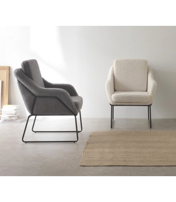 SILLON 71 X 73 CLANCA METAL NEGRO TELA BOUCLE BLANCO